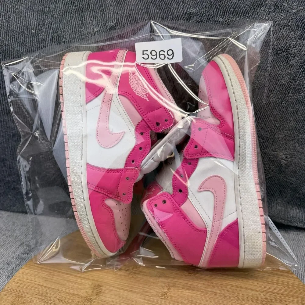Nike Air Jordan 1 Mid Shoes Girls Size 4Y Pink White Leather Sneakers FD8780-116